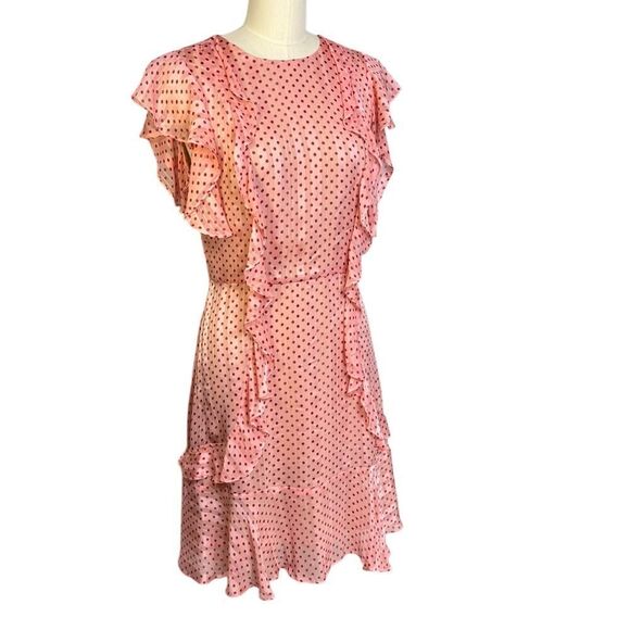 Monique Lhullier Pink Polka Dot Ruffle Mini Dress | Size 8 - Picture 10 of 13